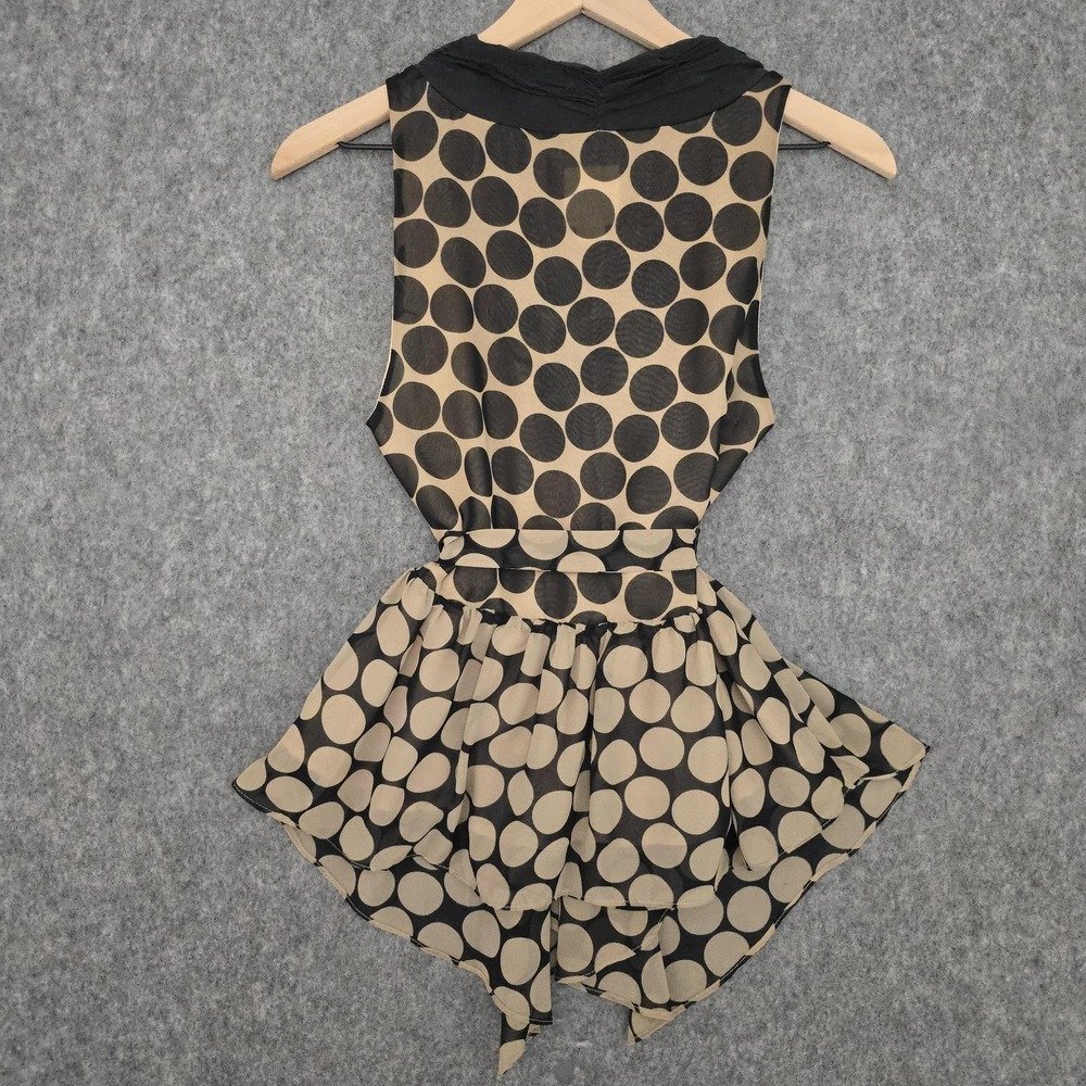 Line & Dot Blouse Womens S Black Polka Dot V Neck Sheer Tunic Handkerchief Hem - Picture 2 of 11